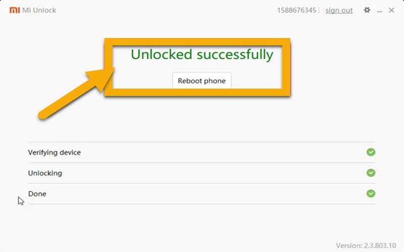 unlock bootloader sukses